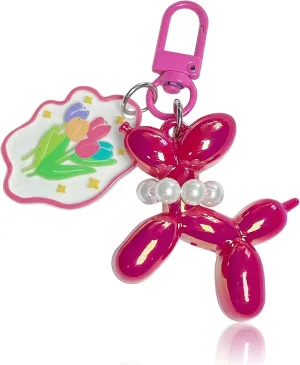 LAEKOU Flower Balloon Dog Bag Charm Keychain for Women, Cute Key Chain Accessories for Car Keys
