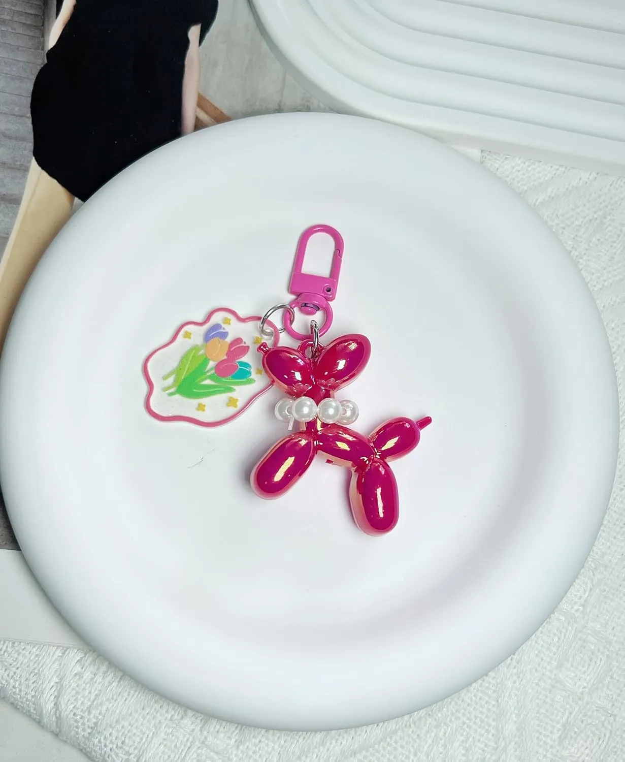 LAEKOU Flower Balloon Dog Bag Charm Keychain for Women, Cute Key Chain Accessories for Car Keys
