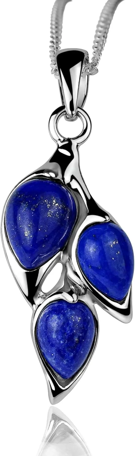 Lapis Lazuli Leaf Pendant  Sterling Silver Fine Jewelry with Pear-Shaped Gemstones  Nature-Inspired Blue Stone Necklace for Women & Men (Chain Not Included)