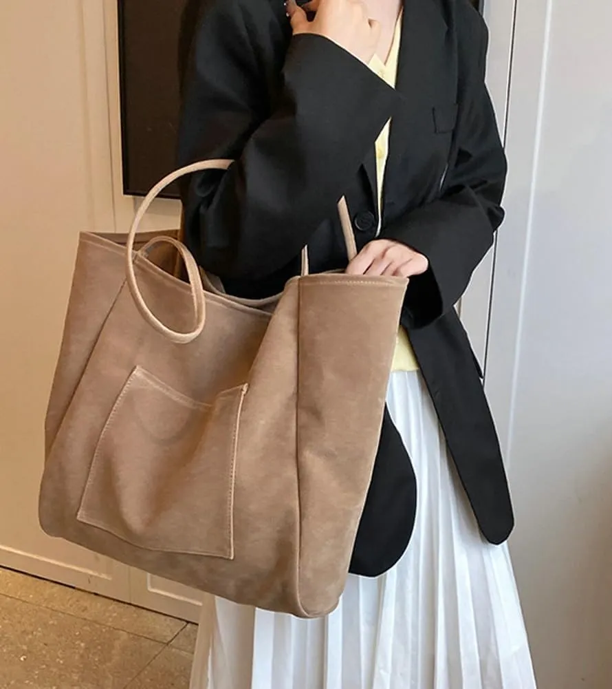 Large Suede Tote Bag for Women Retro Slouchy Shoulder Bag Brown Suede Purse Satchel Bag Work College Handbag Winter
