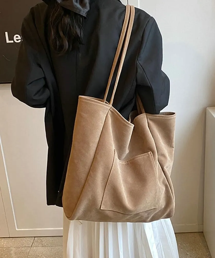 Large Suede Tote Bag for Women Retro Slouchy Shoulder Bag Brown Suede Purse Satchel Bag Work College Handbag Winter