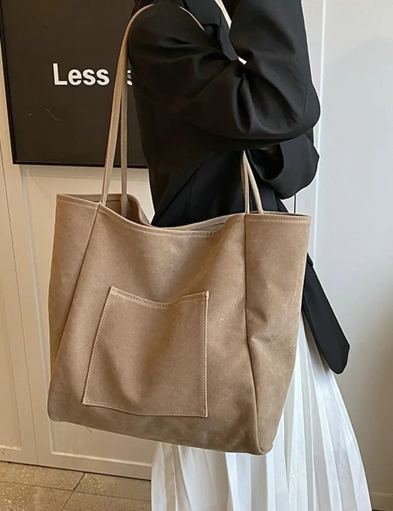 Large Suede Tote Bag for Women Retro Slouchy Shoulder Bag Brown Suede Purse Satchel Bag Work College Handbag Winter