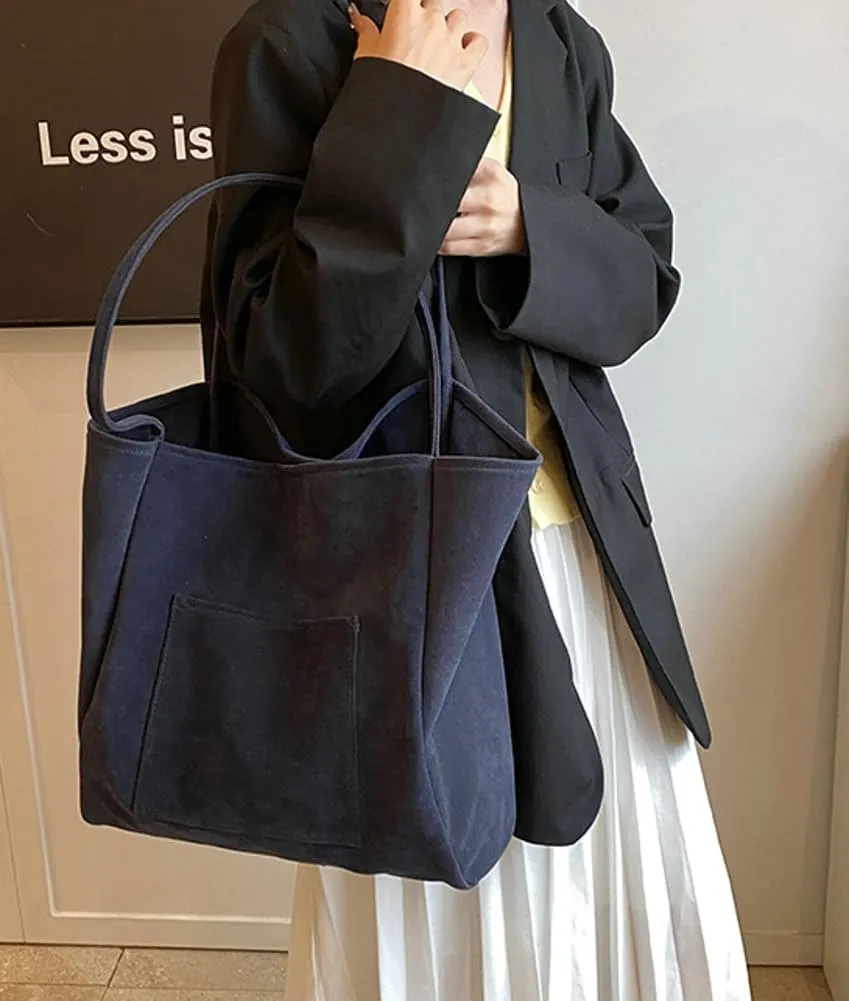 Large Suede Tote Bag for Women Retro Slouchy Shoulder Bag Brown Suede Purse Satchel Bag Work College Handbag Winter