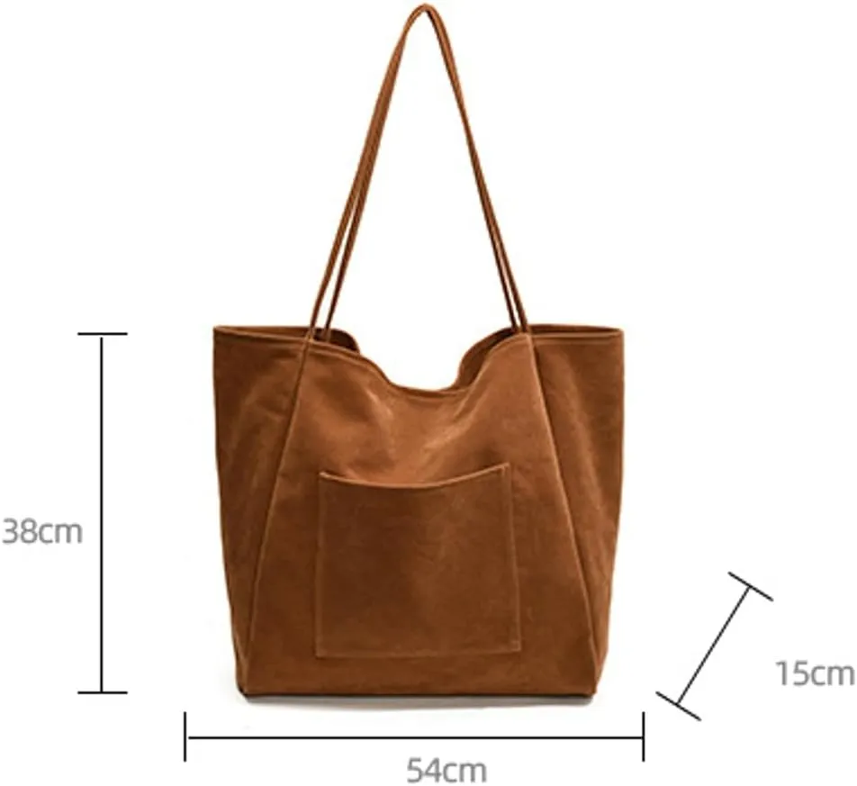 Large Suede Tote Bag for Women Retro Slouchy Shoulder Bag Brown Suede Purse Satchel Bag Work College Handbag Winter