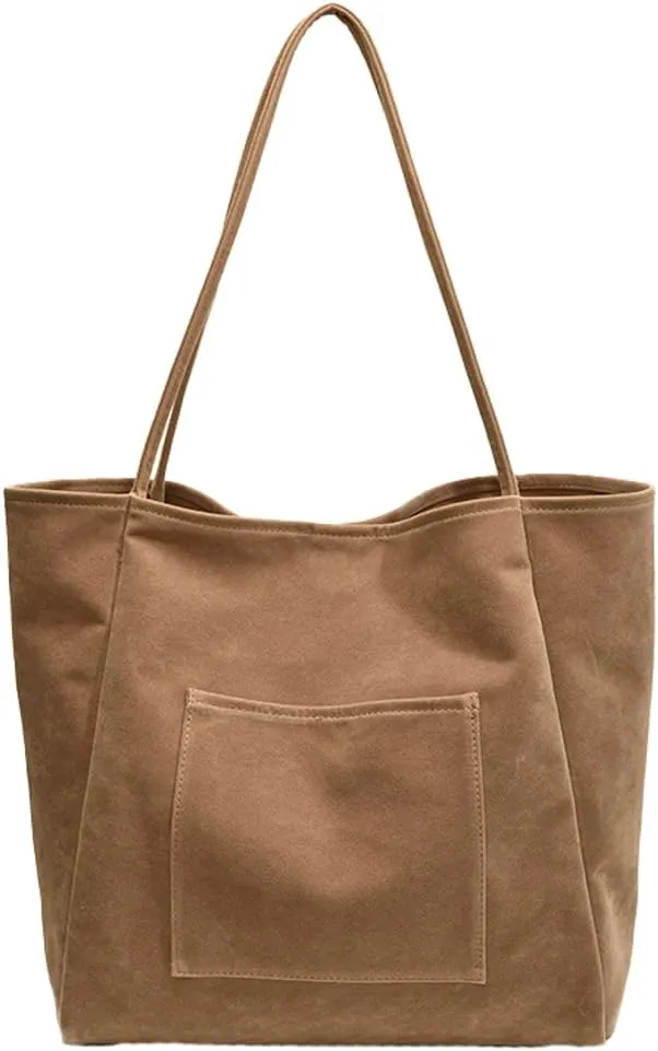 Large Suede Tote Bag for Women Retro Slouchy Shoulder Bag Brown Suede Purse Satchel Bag Work College Handbag Winter