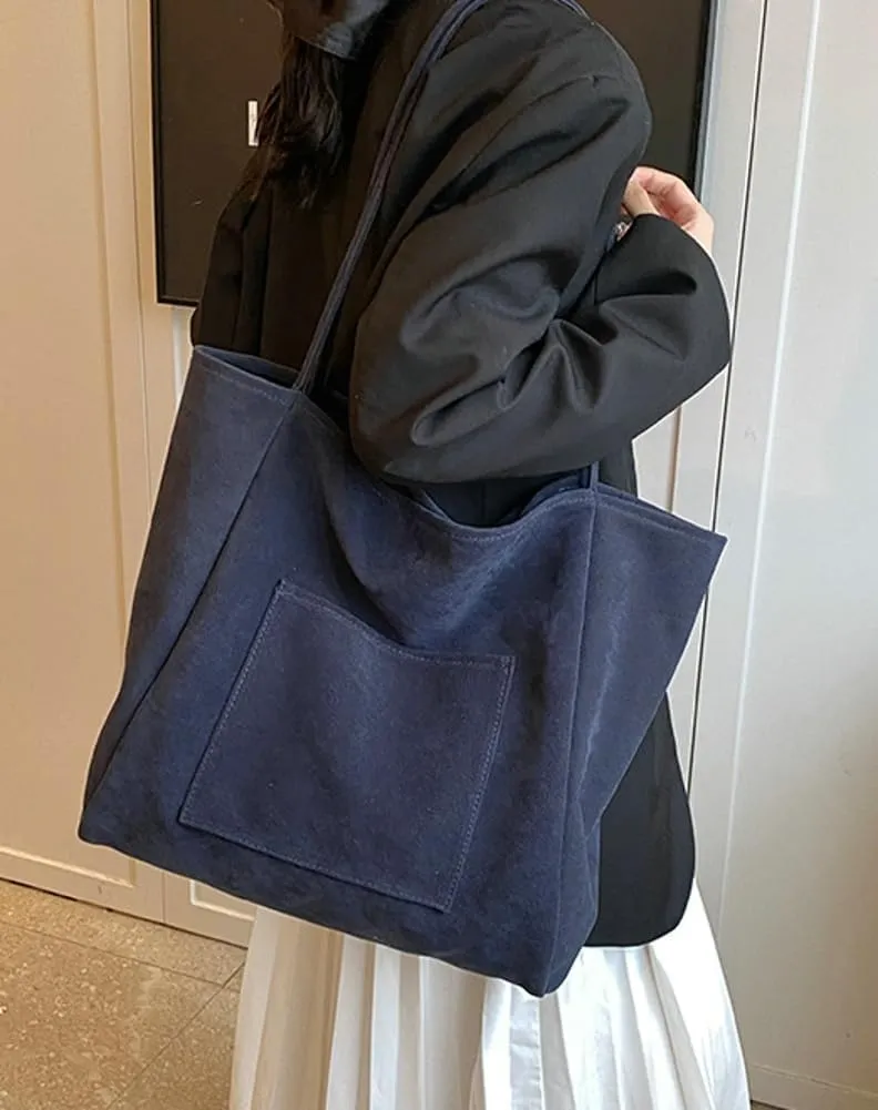 Large Suede Tote Bag for Women Retro Slouchy Shoulder Bag Brown Suede Purse Satchel Bag Work College Handbag Winter