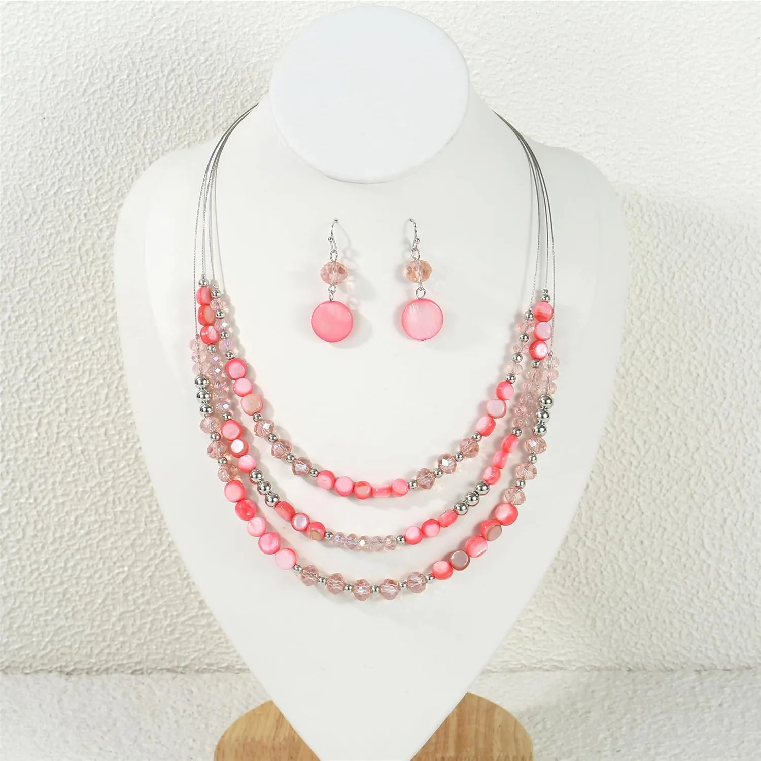Layered Beaded Statement Necklaces with Earrings Multi Strand Crystal Beads Choker Necklaces for Women Fashion Costume Jewelry Party Gifts
