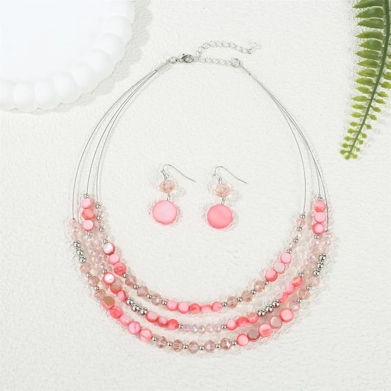 Layered Beaded Statement Necklaces with Earrings Multi Strand Crystal Beads Choker Necklaces for Women Fashion Costume Jewelry Party Gifts