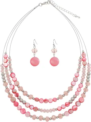 Layered Beaded Statement Necklaces with Earrings Multi Strand Crystal Beads Choker Necklaces for Women Fashion Costume Jewelry Party Gifts