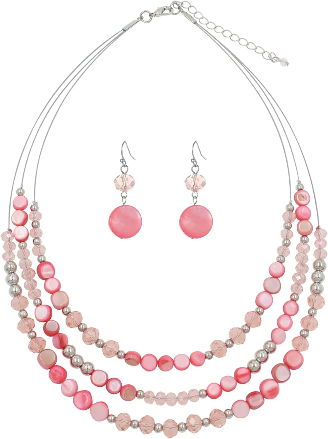 Layered Beaded Statement Necklaces with Earrings Multi Strand Crystal Beads Choker Necklaces for Women Fashion Costume Jewelry Party Gifts