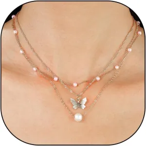 Layered Butterfly Pearl Pendant Necklace Set for Women Trendy 14k Gold Chain Choker Necklaces Stackable Link Bead Necklaces Jewelry Gift