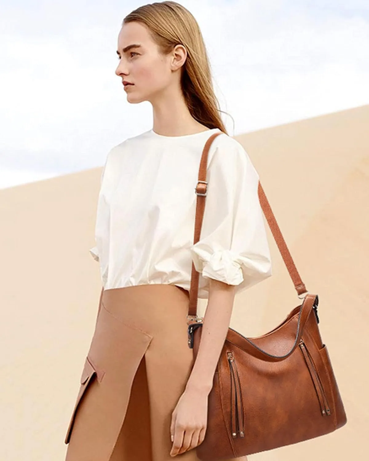 Leather Tote Button Closure Top Handle Purse Hobo Shoulder Square Lattice Purse Handbags