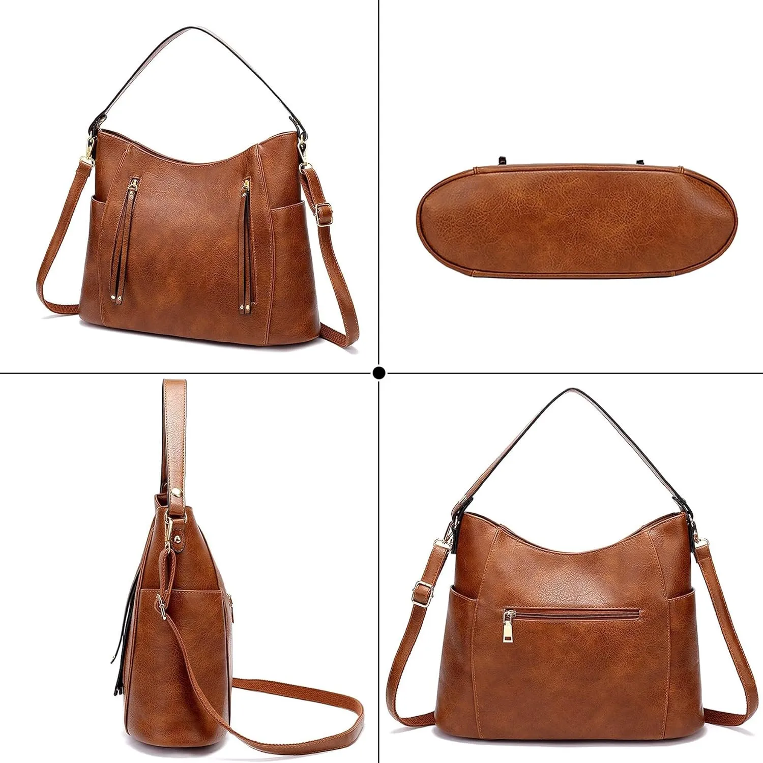 Leather Tote Button Closure Top Handle Purse Hobo Shoulder Square Lattice Purse Handbags