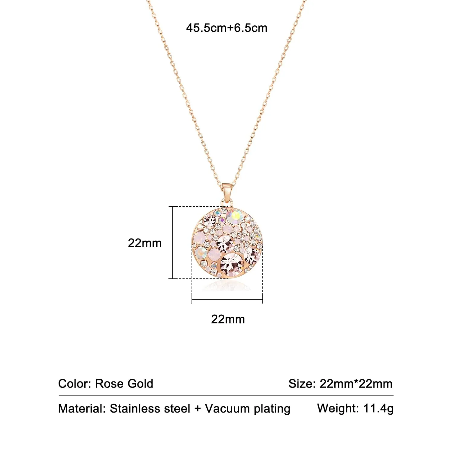 Light Pink Crystal Pendant Necklace, OUXi 18K Rose Gold Plated Dainty Chain Jewelry Rhinestone Statement Drop, Cubic Zirconia Rhinestone Statement Pink Charm Necklace for Brides Bridesmaid Wedding