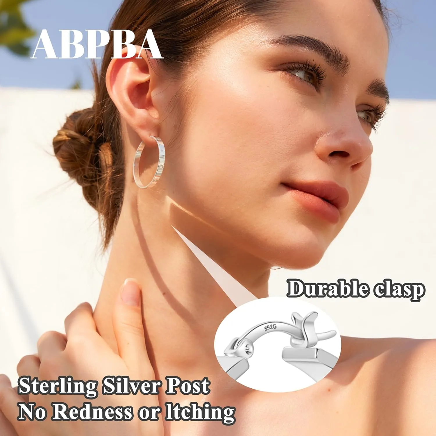 Lightweight Sterling Silver Hoop Earrings for Women 5MM Wide Large Rhinestone Hoop Earrings Sparkly 14K Gold Plated Big Hoops Earring for Sensitive Ears 30/40/50/60mm