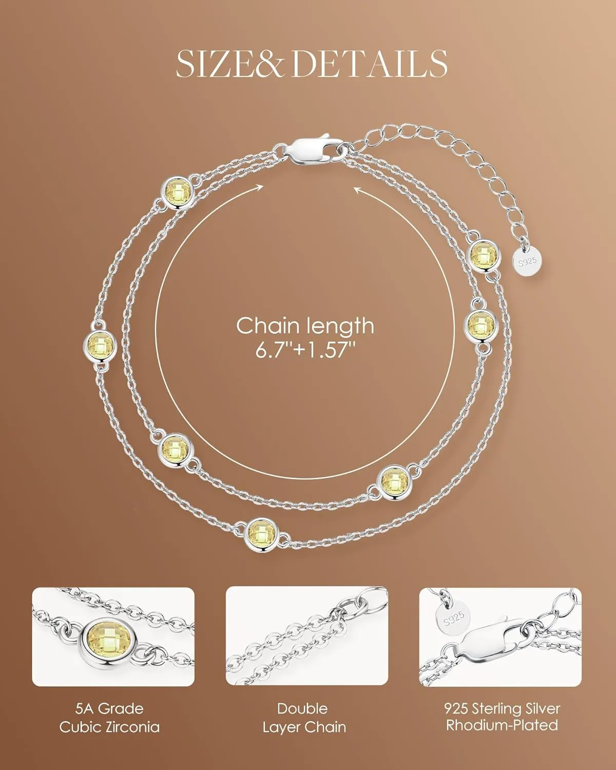 LOUISA SECRET Birthstone Bracelets for Women, 925 Sterling Silver Charm Link Double Strand Bracelet, Birthday Anniversary Christmas Jewelry Gifts for Wife Girlfriend Mother her