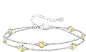 LOUISA SECRET Birthstone Bracelets for Women, 925 Sterling Silver Charm Link Double Strand Bracelet, Birthday Anniversary Christmas Jewelry Gifts for Wife Girlfriend Mother her
