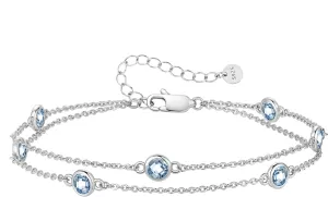 LOUISA SECRET Birthstone Bracelets for Women, 925 Sterling Silver Charm Link Double Strand Bracelet, Birthday Anniversary Christmas Jewelry Gifts for Wife Girlfriend Mother her