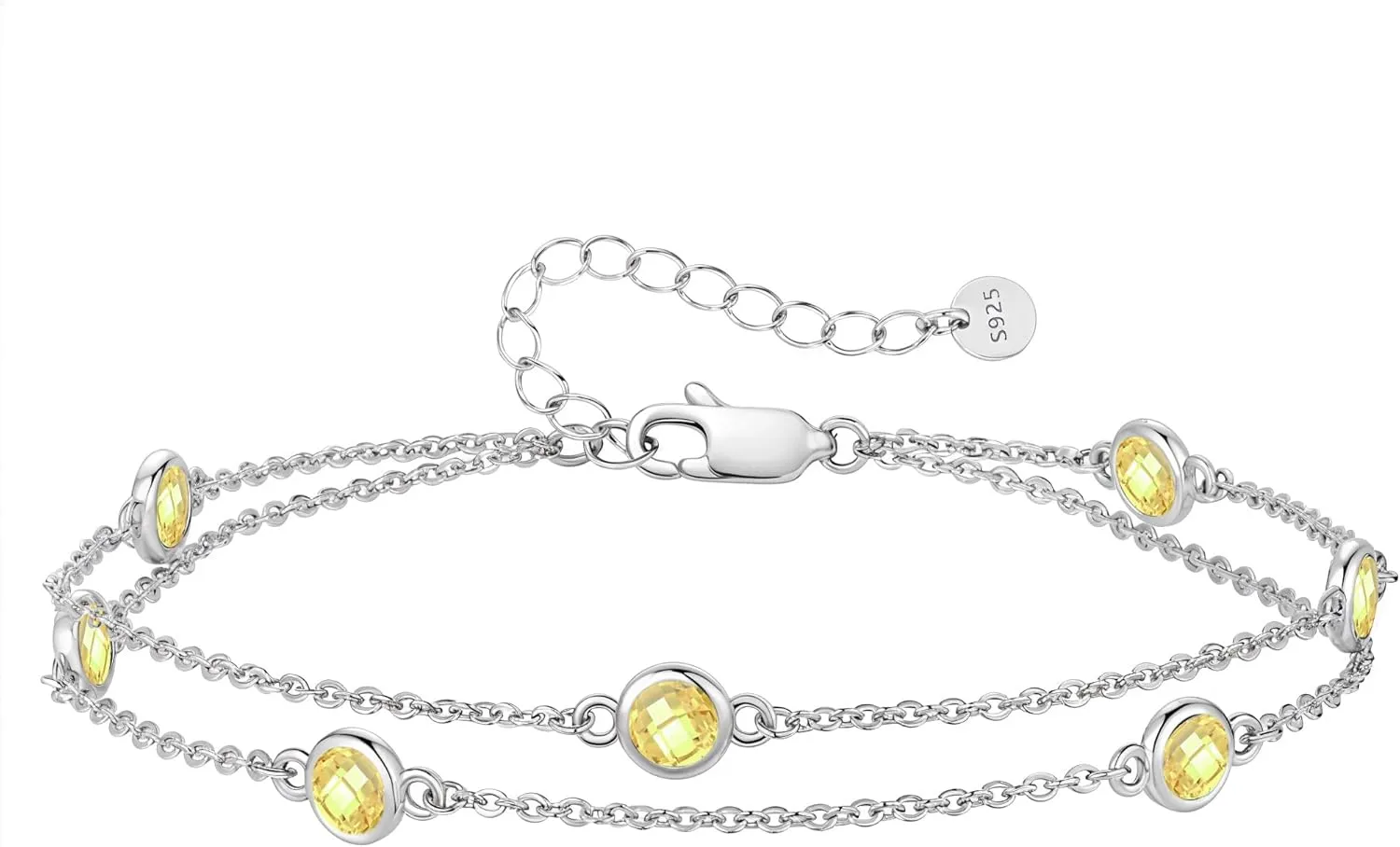 LOUISA SECRET Birthstone Bracelets for Women, 925 Sterling Silver Charm Link Double Strand Bracelet, Birthday Anniversary Christmas Jewelry Gifts for Wife Girlfriend Mother her