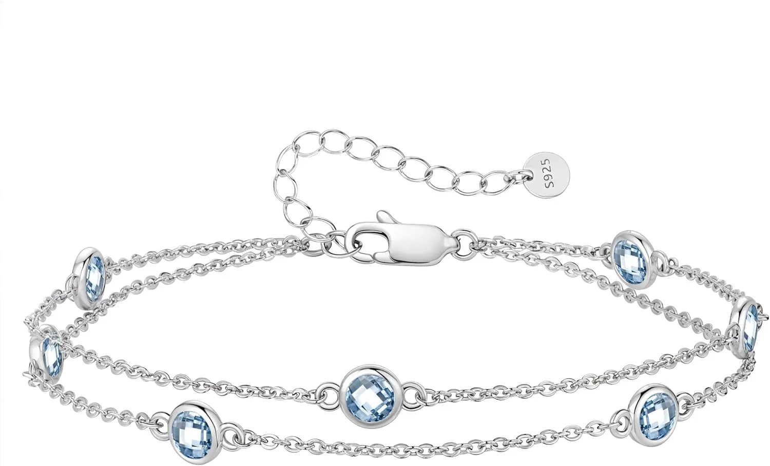 LOUISA SECRET Birthstone Bracelets for Women, 925 Sterling Silver Charm Link Double Strand Bracelet, Birthday Anniversary Christmas Jewelry Gifts for Wife Girlfriend Mother her