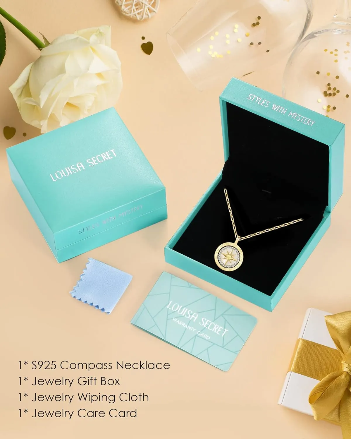 LOUISA SECRET Graduation Gifts for Her 2025, S925 Sterling Silver Compass Birthstone Necklace for Her, Anniversary Birthday Jewelry Gifts for Women Her