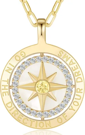 LOUISA SECRET Graduation Gifts for Her 2025, S925 Sterling Silver Compass Birthstone Necklace for Her, Anniversary Birthday Jewelry Gifts for Women Her