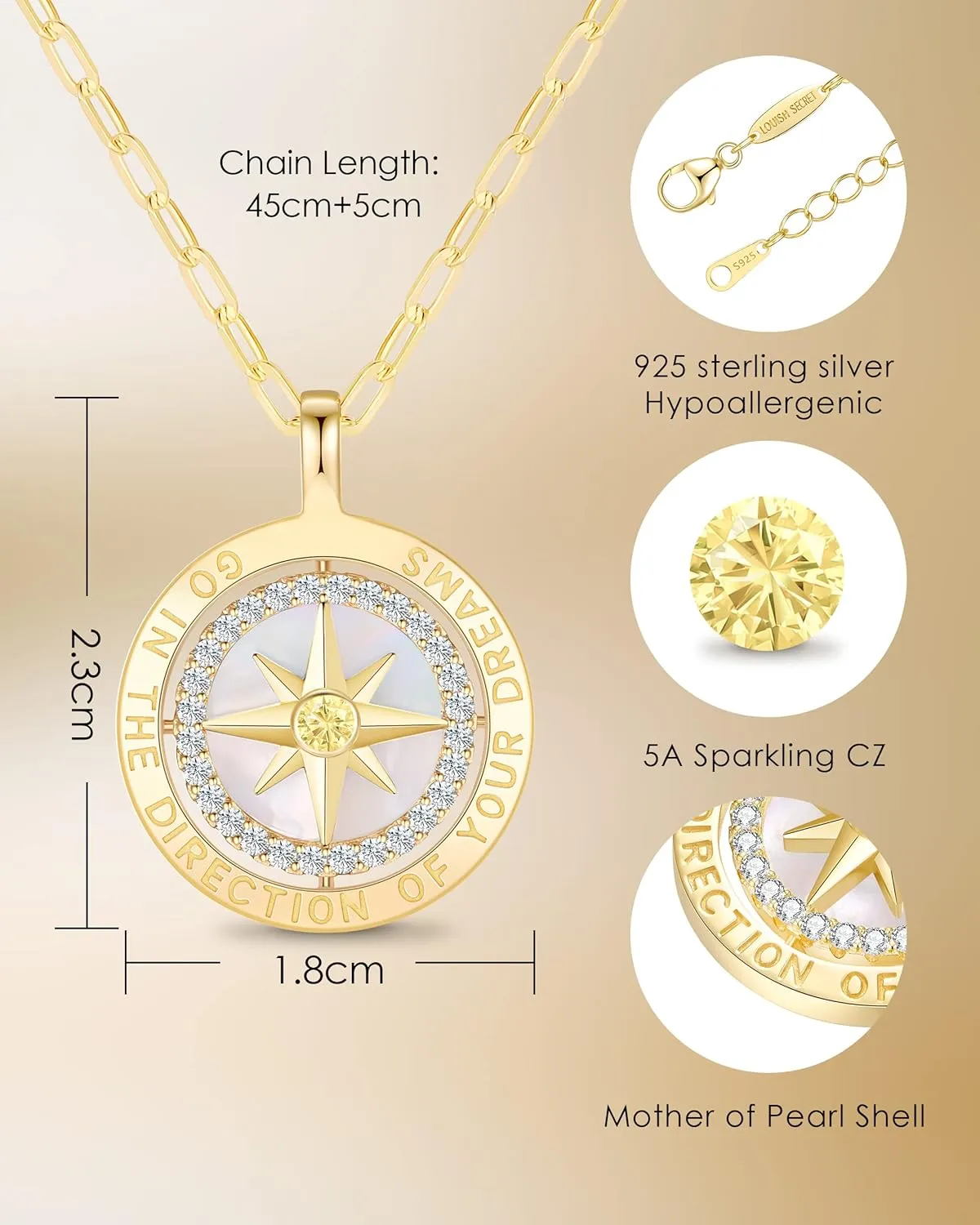 LOUISA SECRET Graduation Gifts for Her 2025, S925 Sterling Silver Compass Birthstone Necklace for Her, Anniversary Birthday Jewelry Gifts for Women Her
