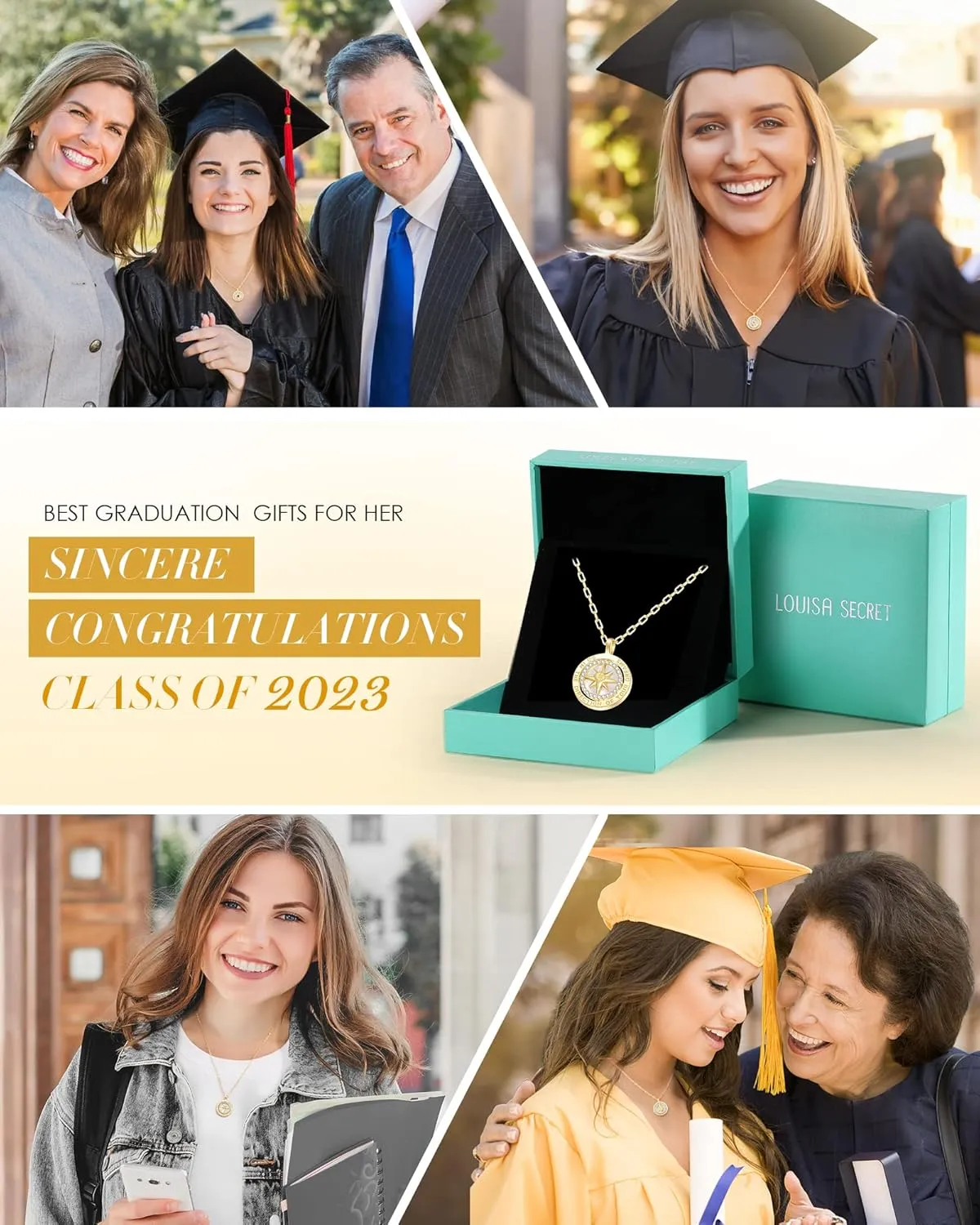 LOUISA SECRET Graduation Gifts for Her 2025, S925 Sterling Silver Compass Birthstone Necklace for Her, Anniversary Birthday Jewelry Gifts for Women Her