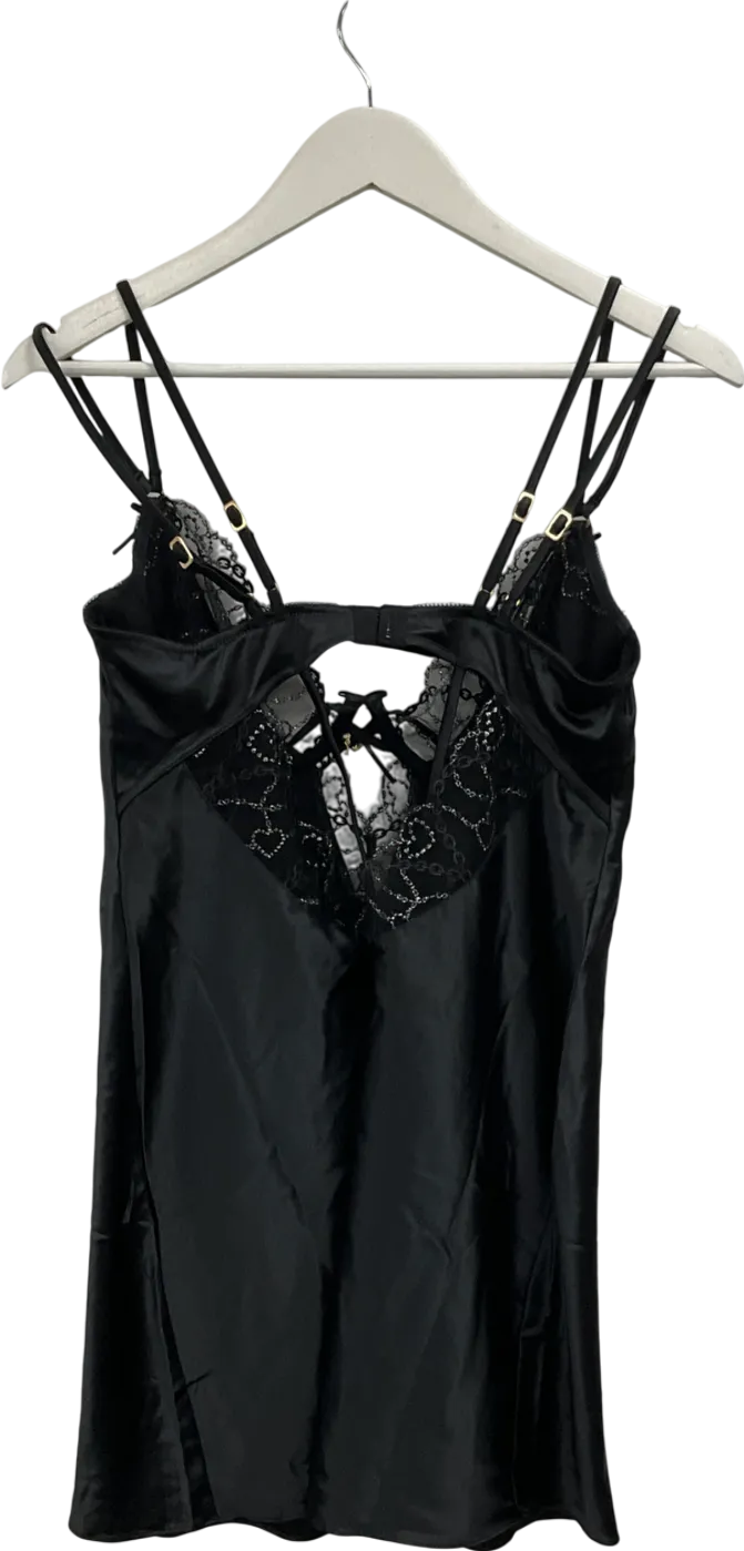 Lounge Underwear Black Caro Satin Slip Dress Set UK M