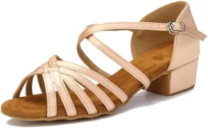 Low Heel Practice Womens Ballroom Dance Shoes for Social Beginner Salsa Latin Dancing Wedding Party 1 1/2 inch heel S05(Beige-1.5" heel,9)