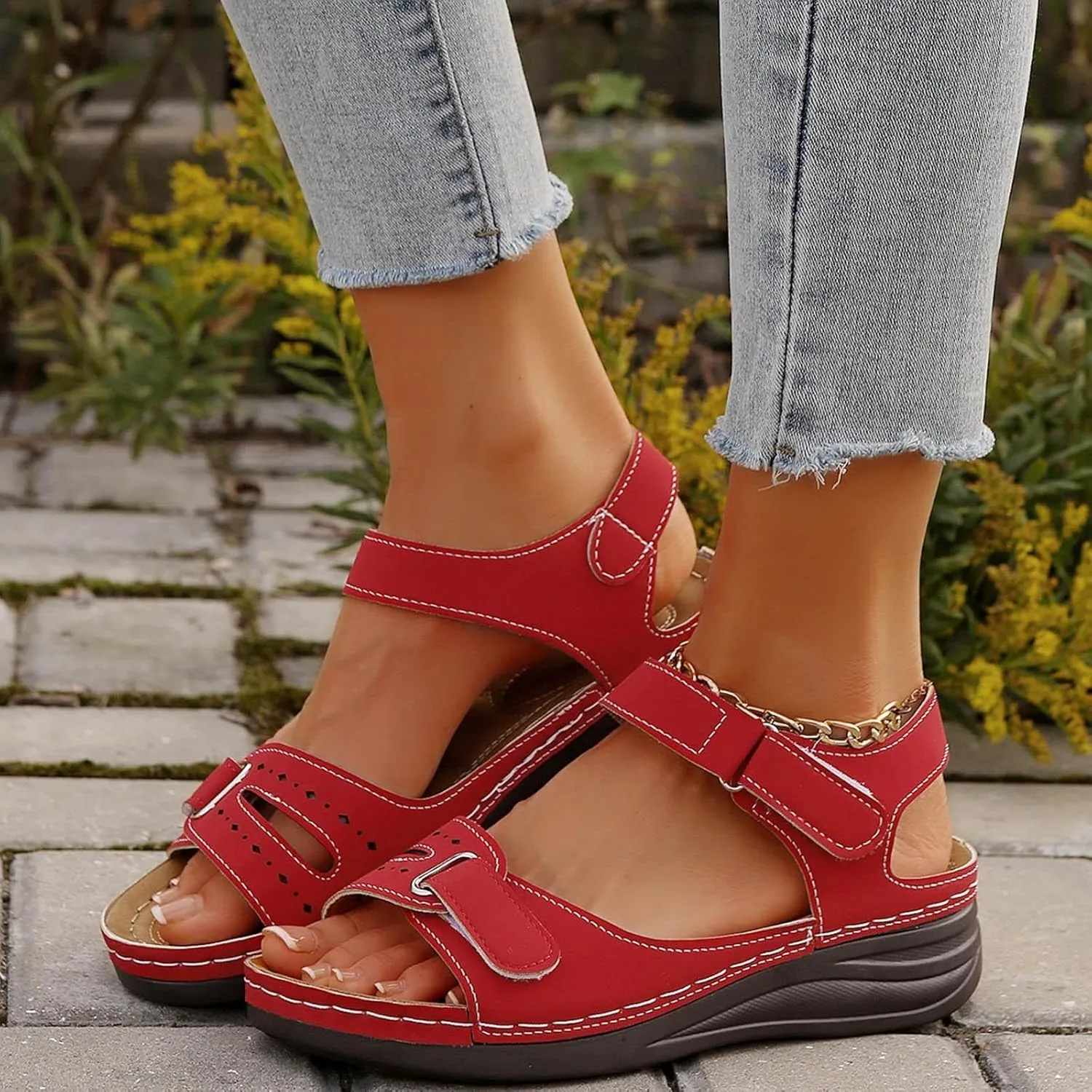 Low Heel Sandals for Women Dressy Arch Support Slippers Open Toe Wedge Ankle Strap Sandals Adjustable Strap Sandals