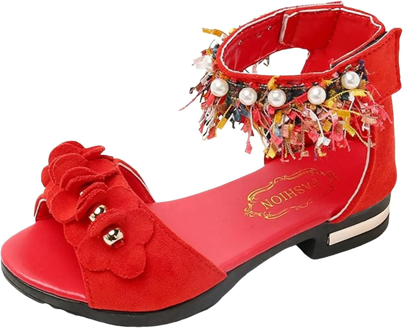 Low Heels Open Toe Princess Sandal Bohemian Sandals For Girls Children Shoes Thick High Heeled Sandals Fashionable Small High Heeled Flower Pearl