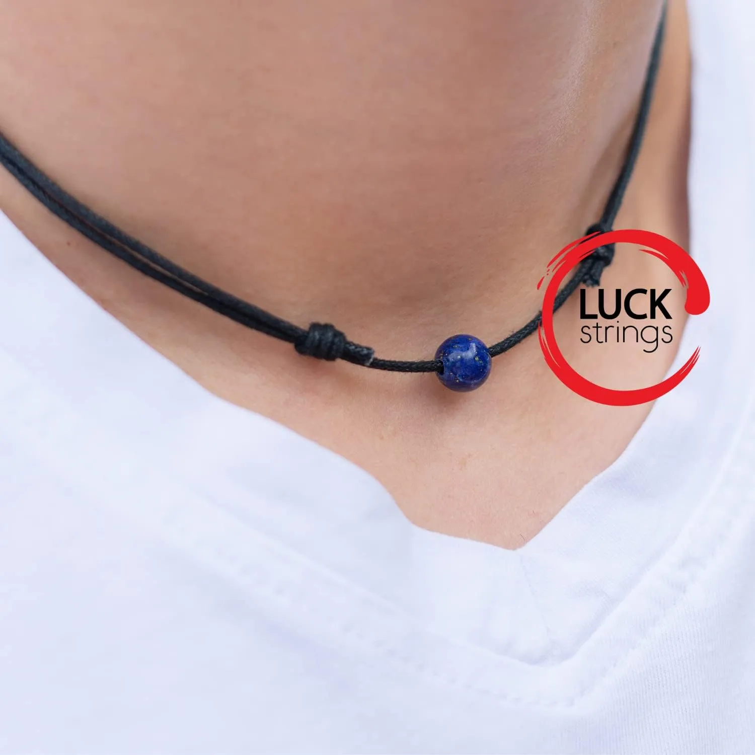 Luck Strings Bead Choker Necklace for Men and Women - Simple, Minimalist, Lightweight and Adjustable Beaded Cord Choker