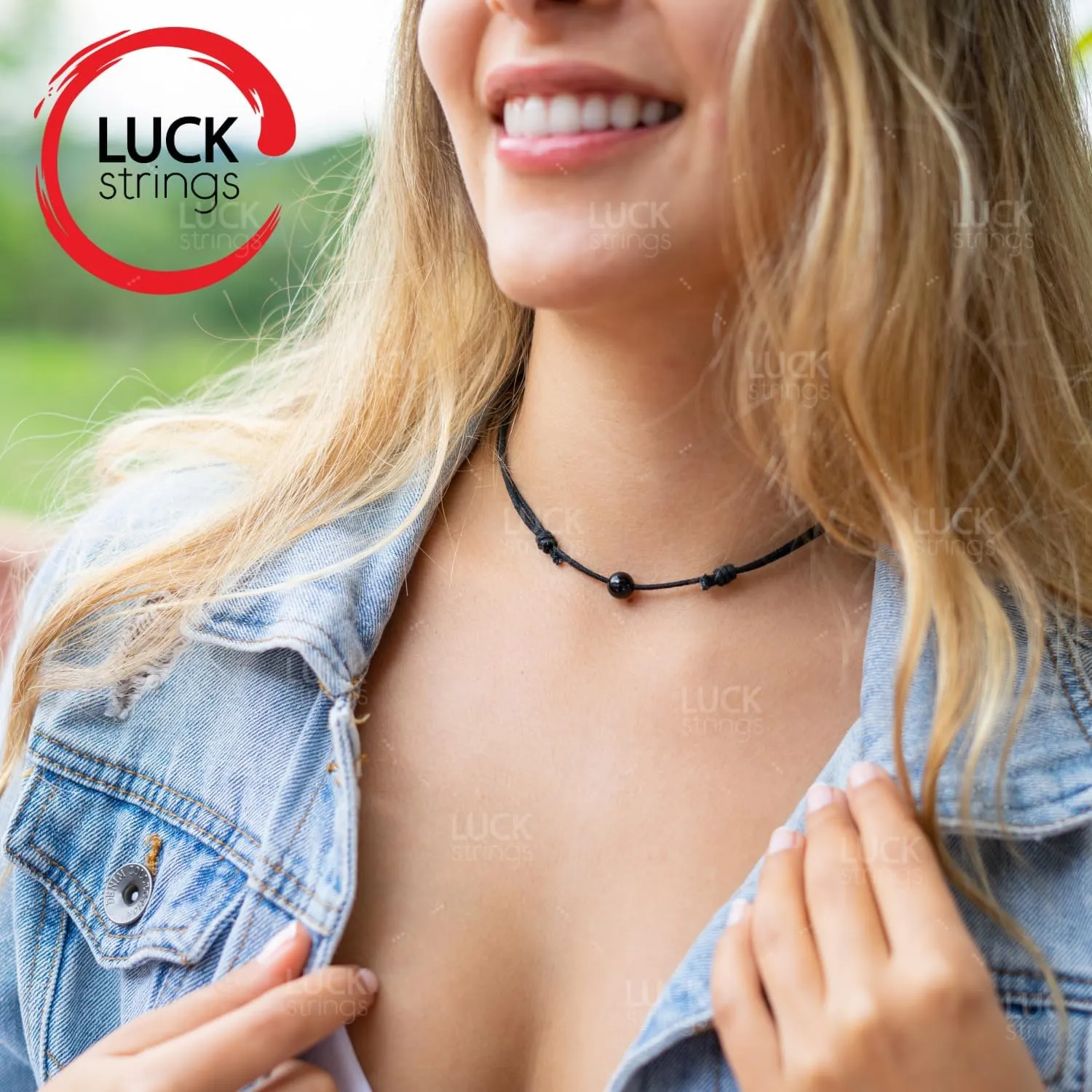 Luck Strings Bead Choker Necklace for Men and Women - Simple, Minimalist, Lightweight and Adjustable Beaded Cord Choker