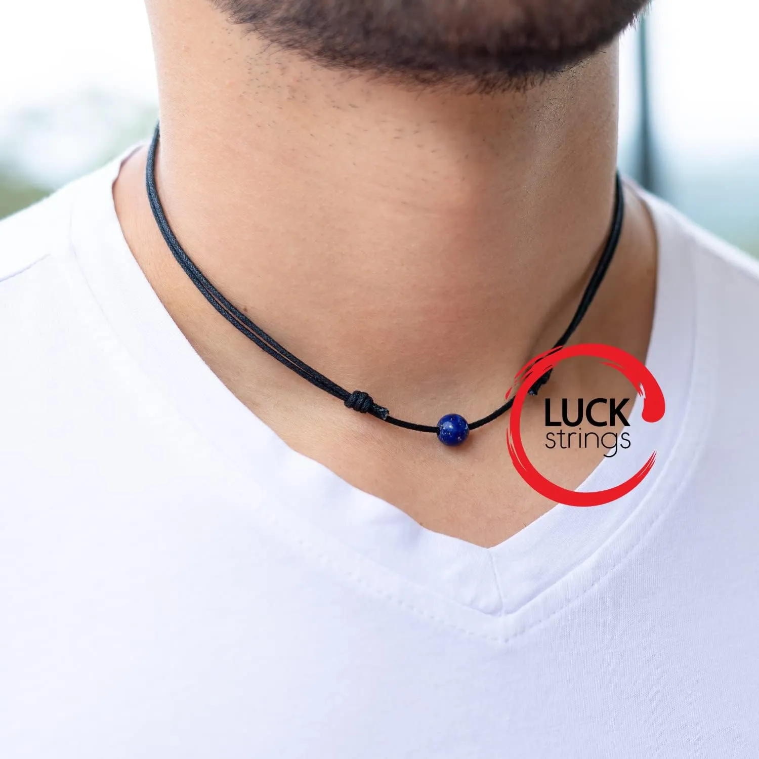 Luck Strings Bead Choker Necklace for Men and Women - Simple, Minimalist, Lightweight and Adjustable Beaded Cord Choker