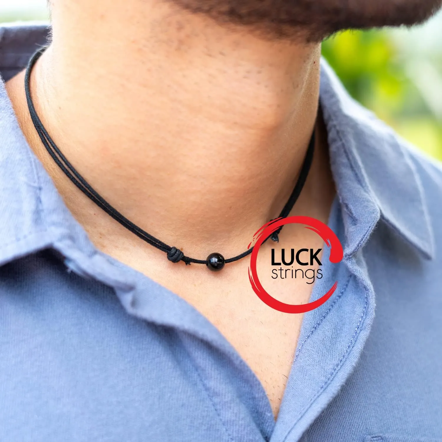 Luck Strings Bead Choker Necklace for Men and Women - Simple, Minimalist, Lightweight and Adjustable Beaded Cord Choker