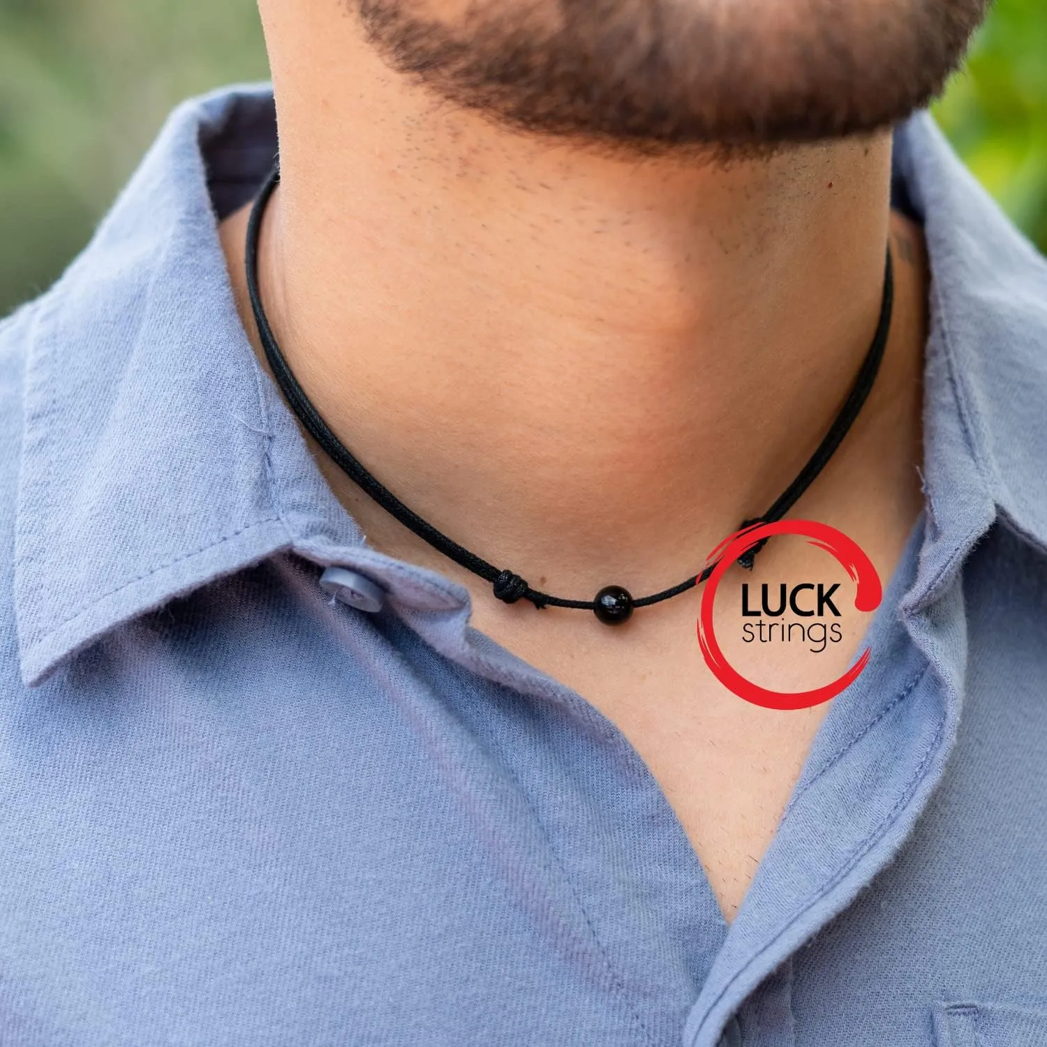 Luck Strings Bead Choker Necklace for Men and Women - Simple, Minimalist, Lightweight and Adjustable Beaded Cord Choker