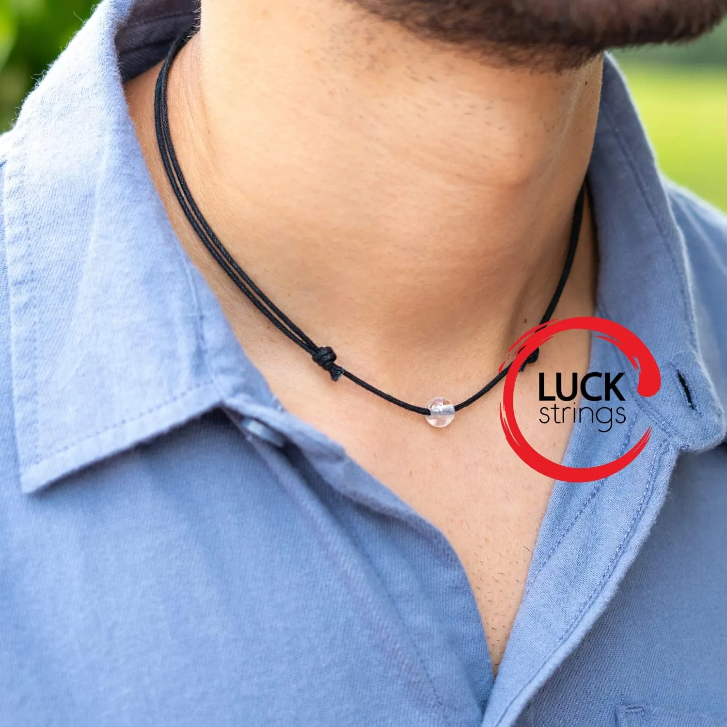 Luck Strings Bead Choker Necklace for Men and Women - Simple, Minimalist, Lightweight and Adjustable Beaded Cord Choker