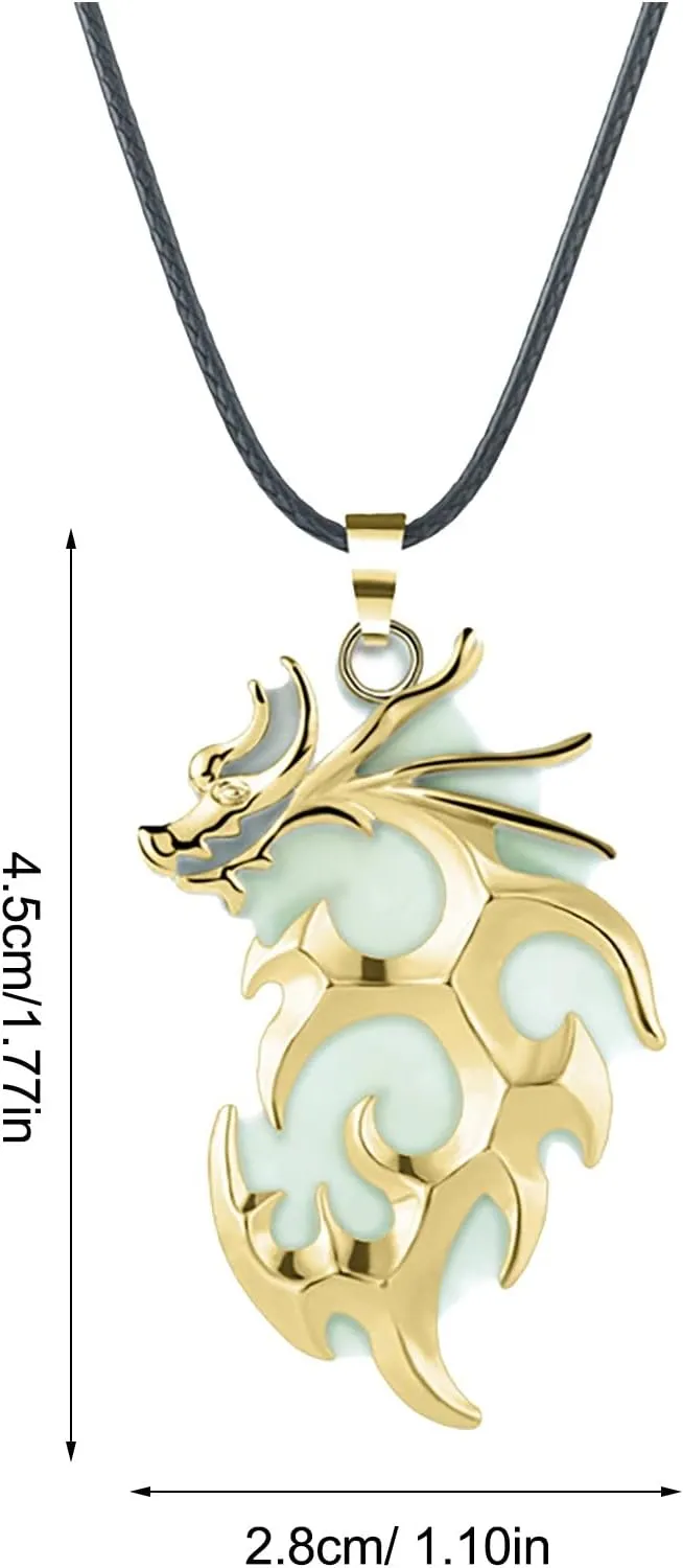 Luminous Dragon Pendant Necklace for Women Glow in The Dark Necklace (Gold,Green, One Size)