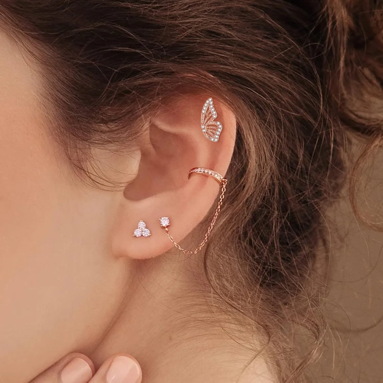 Luxval Butterfly Wing Earrings18K Gold Plated CZ Simulated Diamond Silver Stud Earrings, Tiny Butterfly Cartilage Earrings for women,Gold Stud Earrings for Girls