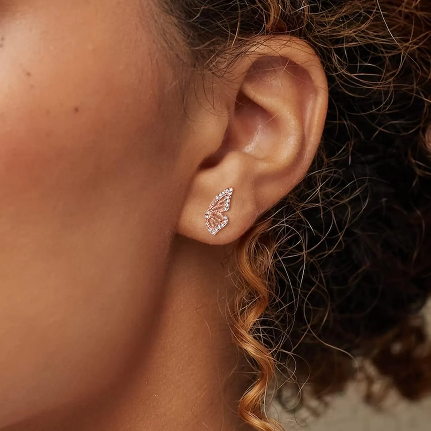 Luxval Butterfly Wing Earrings18K Gold Plated CZ Simulated Diamond Silver Stud Earrings, Tiny Butterfly Cartilage Earrings for women,Gold Stud Earrings for Girls