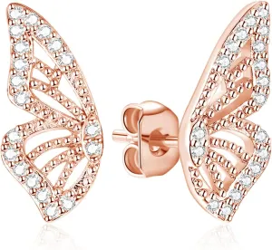 Luxval Butterfly Wing Earrings18K Gold Plated CZ Simulated Diamond Silver Stud Earrings, Tiny Butterfly Cartilage Earrings for women,Gold Stud Earrings for Girls