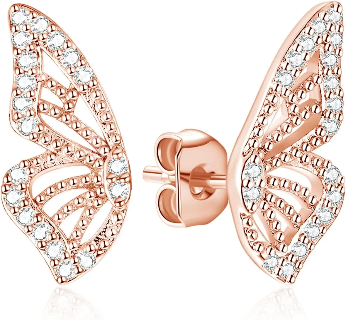 Luxval Butterfly Wing Earrings18K Gold Plated CZ Simulated Diamond Silver Stud Earrings, Tiny Butterfly Cartilage Earrings for women,Gold Stud Earrings for Girls