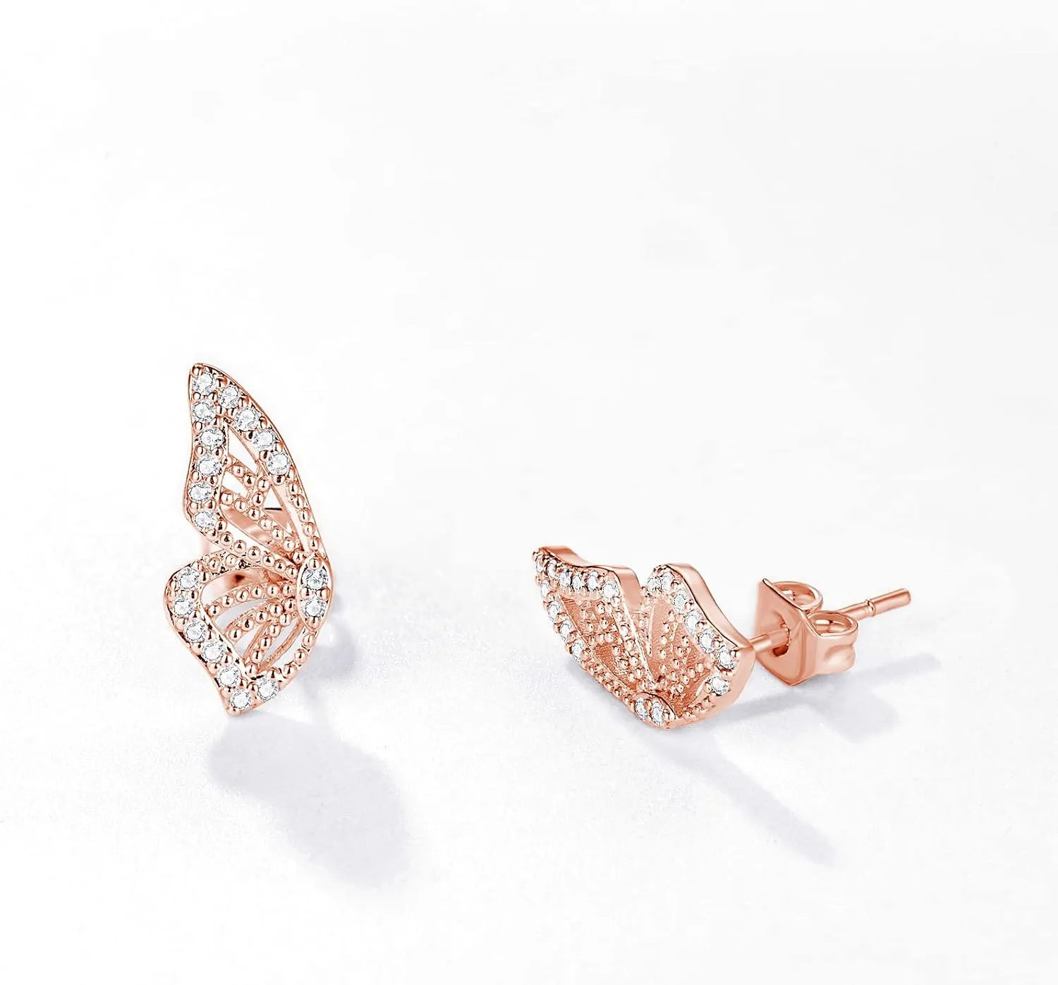 Luxval Butterfly Wing Earrings18K Gold Plated CZ Simulated Diamond Silver Stud Earrings, Tiny Butterfly Cartilage Earrings for women,Gold Stud Earrings for Girls