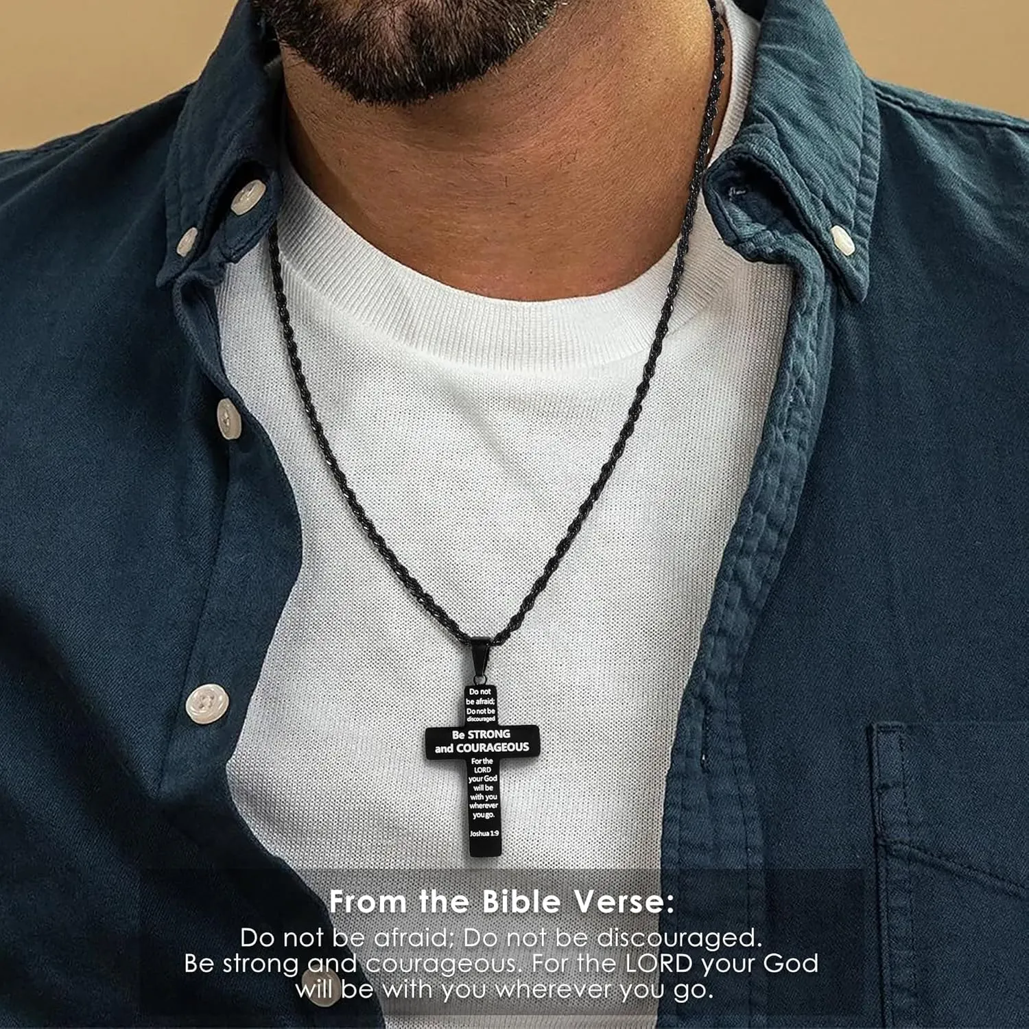 M MOOHAM Cross Necklace for Men - 2PCS Silver Black Cross Chain Stainless Steel Pendant American Flag Necklaces for Men Bible Verse Religious Jewelry Christian Confirmation Gifts