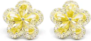 Maison Noubeaute Yellow Melissa Flower Earrings - Floral Design, Platinum/Rose Gold Plated Brass Studs with Sparkling Cubic Zirconia, 14mm Delicate Hypoallergenic Jewelry, Made in Korea, Elegant Gift for Women