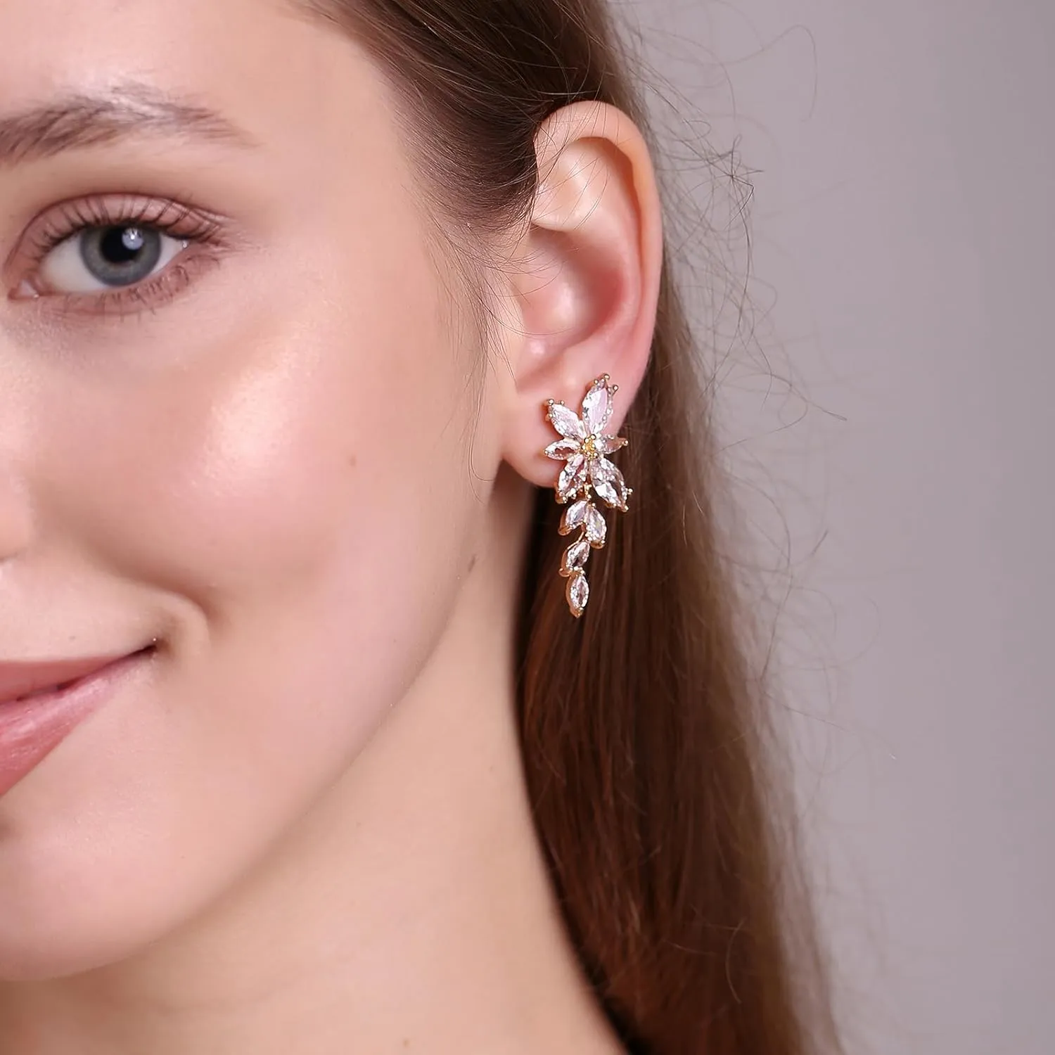 Marquise Cubic Zirconia Bridal Clip On Earrings, Non Pierced Wedding Earrings for Brides Bridesmaids
