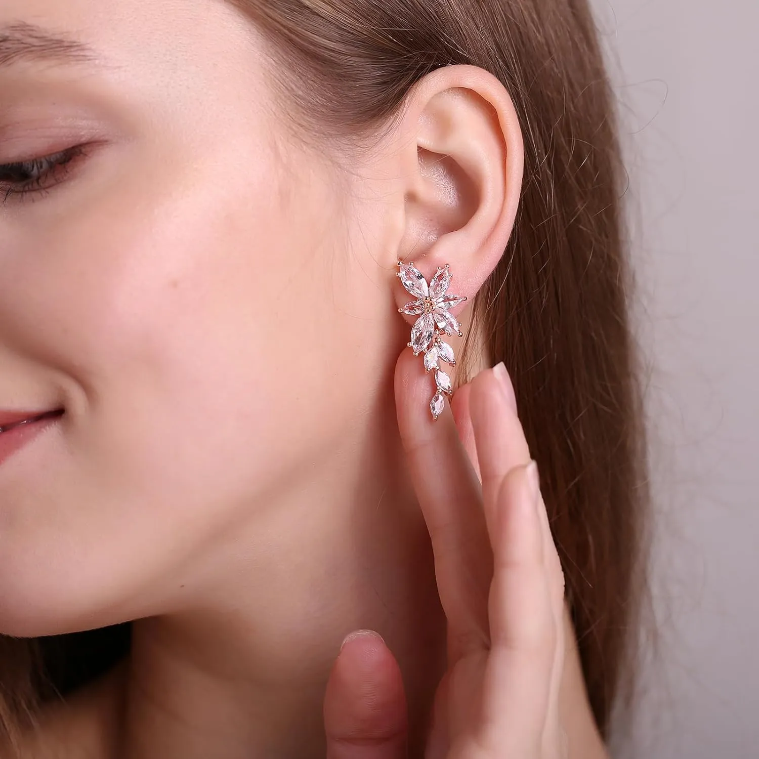 Marquise Cubic Zirconia Bridal Clip On Earrings, Non Pierced Wedding Earrings for Brides Bridesmaids
