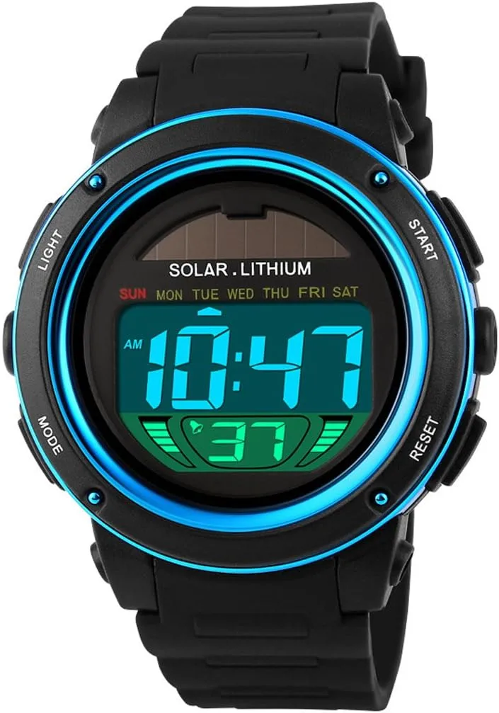 MASTOP Digital Led Back Light Solar Powered Sporty Watches Week Alarm Chronograph Wrist Watch Women
