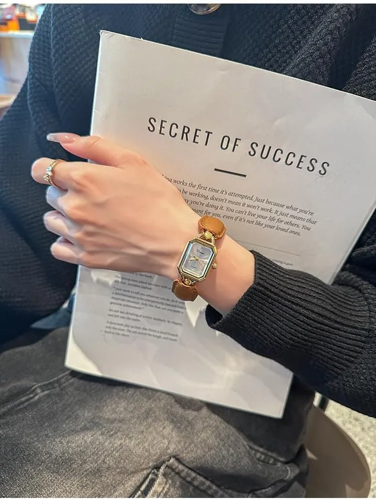 MASTOP Women Watch  Dainty Rectangle Gold Analog Watches for Women with Unique Puffy Strap, Square Vintage Ladies Watch, Small Bangle Wrist Watches for Gift